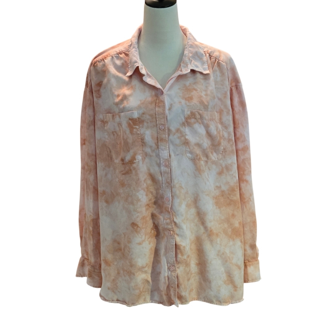 Wonderly Womens 2X Pink Tie Dye Button Up Shirt Long Sleeve Lyocell